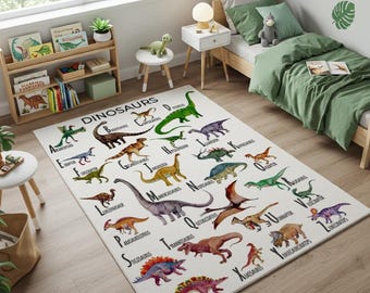 Dinosaur ABC Rug for Toddlers and Kids Room: Soft Washable Learning Carpet, Preschool Play Mat with Educational Dino Alphabet Design