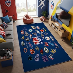 Aangepast NFL-teamlogotapijt, jongenskamer voetbaldecor, mangrotvloerkleed, gepersonaliseerd NFL-tapijt, zacht antislip sportkleed cadeau voor hem