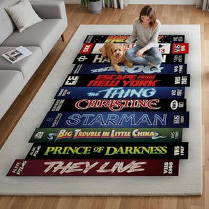 80s Horror VHS Rug - Retro Horror Movie Stack Area Rug, John Carpenter Fan Rug, Washable Non-Slip, 80s Horror Rug, VHS Rug, Horror Movie Rug