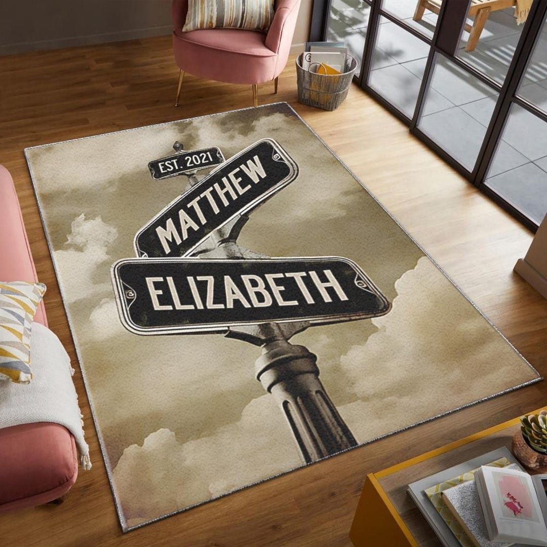 Markered Rug Personalized Street Sign Rug, Custom Name Area Rug, Machine Washable ...