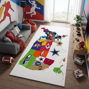 NFL-teamkaarttapijt, voetbalkaarttapijt, tapijt met logo VS-staten, aangepast sporttapijt, cadeau voetbalfan, kinderkamerdecor, tapijt gamerkamer