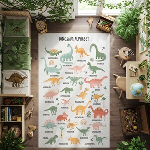 Montessori Dinosaur Learning Rug for Kids Room, Soft Quiet Area Alphabet Carpet for Toddler Floor Play, Preschool Dino Mat Decor, montessori dino rug, learning floor mat, soft abc carpet, dinosaur play mat, toddler montessori rug, quiet play rug, baby floor alphabet, preschool dino mat, pastel kids rug, machine washable rug, montessori kids decor, toddler dino carpet, educational dino rug, soft learning rug, calming nursery rug, montessori play mat, abc dinosaur carpet, alphabet dinosaur rug