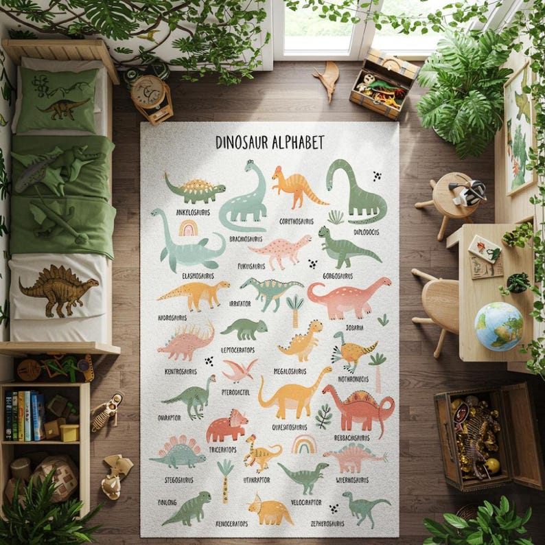 Montessori Dinosaur Learning Rug for Kids Room, Soft Quiet Area Alphabet Carpet for Toddler Floor Play, Preschool Dino Mat Decor, montessori dino rug, learning floor mat, soft abc carpet, dinosaur play mat, toddler montessori rug, quiet play rug, baby floor alphabet, preschool dino mat, pastel kids rug, machine washable rug, montessori kids decor, toddler dino carpet, educational dino rug, soft learning rug, calming nursery rug, montessori play mat, abc dinosaur carpet, alphabet dinosaur rug