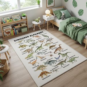 Alfombra lavable con alfabeto de dinosaurios, alfombra grande para habitación infantil