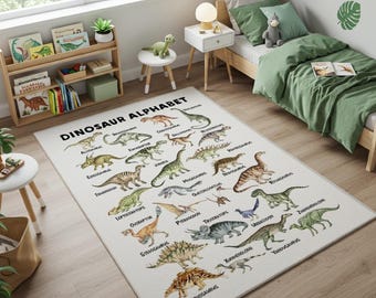 Washable Abc Rug, Dinosaur Alphabet Play Mat, Large Kids Room Nursery Rug