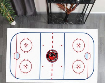 Custom Ice Hockey Rink Area Rug, Personalized Team Logo Rug for Ice Hockey Fans, Washable  Rug for Game room, Hockey Gift Rug for Kids