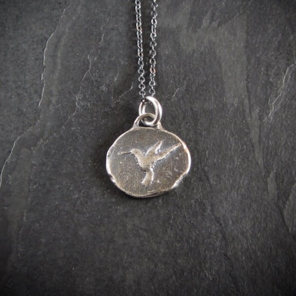 Sterling silver hummingbird pendant necklace / bird pendant / small pendant / rustic pendant / artisan pendant / nature jewelry