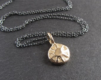 Small cast bronze sun pendant necklace / rustic jewelry / artisan jewelry