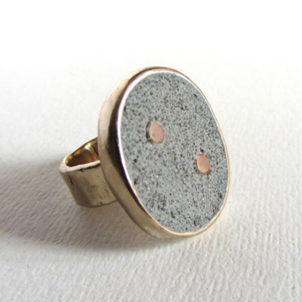 Bronze, concrete and cubic zirconia statement ring