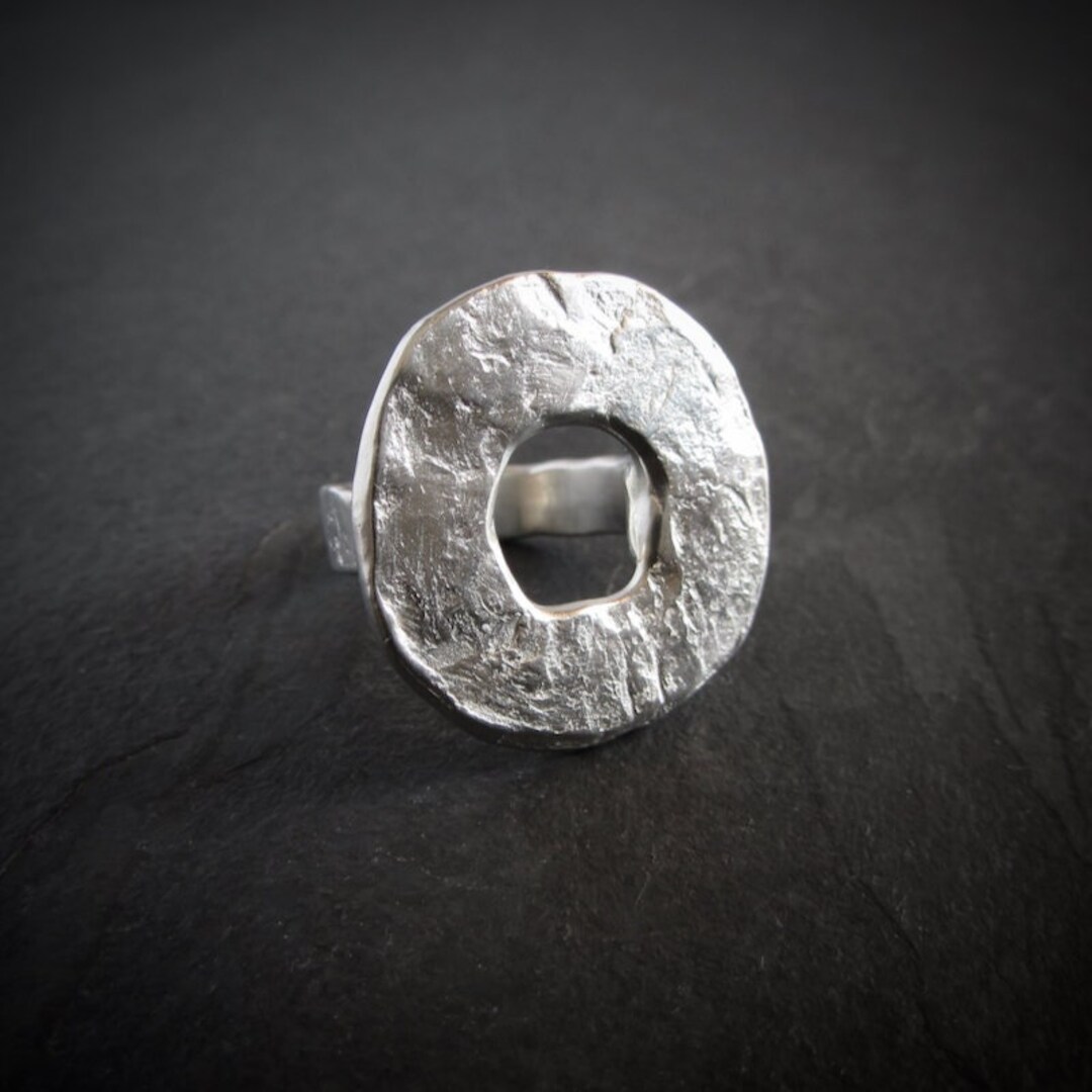 Large Circle Ring / Textured Sterling Silver Statement Ring / Size 6.5 / Heavy Ring / Rustic