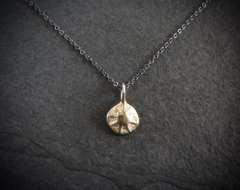 Small 14k gold sun pendant necklace / solid 14k gold pendant / rustic sun pendant / ancient style sun / handmade artisan jewelry