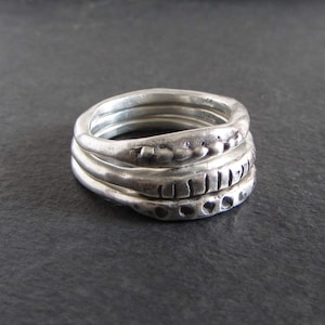 Set of three sterling silver stackable rings / organic rings / primitive rings / rustic rings / artisan jewelry by Moragh Chisholm