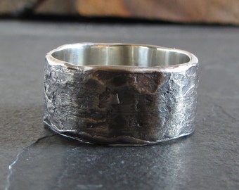 Rustic sterling silver band / rustic ring / oxidized silver ring / unique ring / statement ring / wedding ring / mens ring / unisex ring