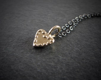 Tiny 14k gold heart pendant necklace / solid 14k gold pendant / rustic heart pendant / handmade artisan jewelry