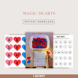 Corazones mágicos // Reconocimiento de letras, Actividad preescolar, Educación en el hogar, DESCARGA DIGITAL