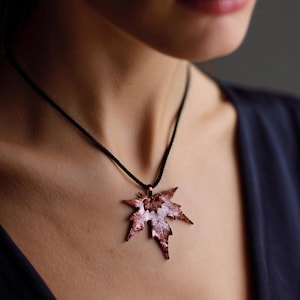Real Maple Leaf Pendant Necklace – Autumn Nature Jewelry – Fall Maple Leaf Charm on Black Cord – Unique Leaf Necklace Gift