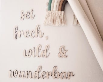 Houten letters "wees brutaal, wild en geweldig", kinderkamer wanddecoratie van hout, houten decoratie, houten letters, wanddecoratie