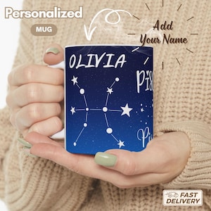Personalized Zodiac Mug – Custom 12 Astrology Sign Coffee Cups with Name & Fun Zodiac Facts | Unique Horoscope Gift for All Star Signs.