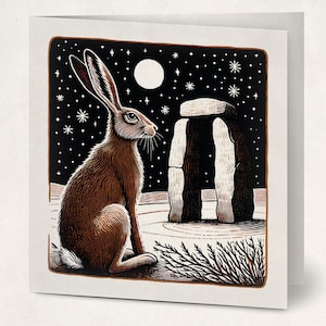 LIÈVRE ET PIERRES SACRÉES - Cartes de voeux (Lot de 10) Cartes-cadeaux du solstice de folklore païen