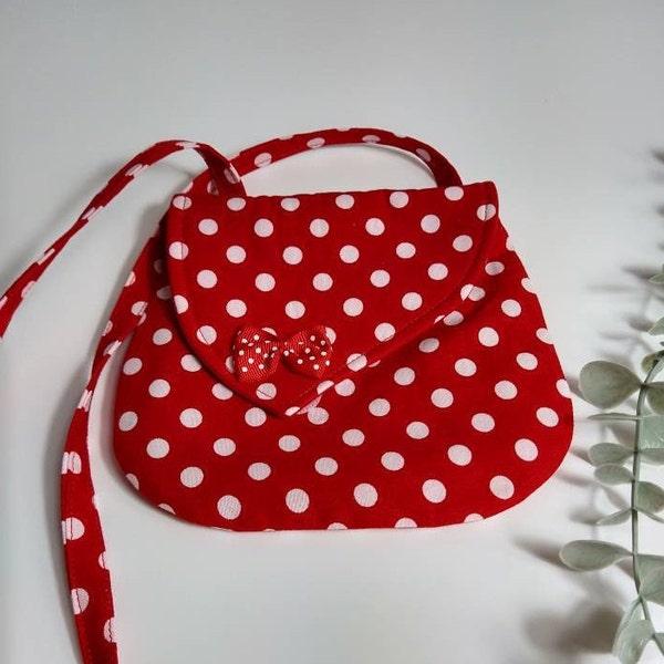 Childs purse, girls purse, red polka dot, child accessories, little girl handbag, crossbody bag, ready to ship, made in USA