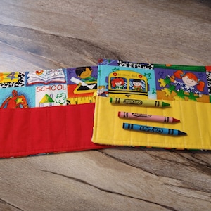crayon roll up, holds 8 crayons, rollup pouch, pencil case, crayon organizer, party favors, gift, travel pouch, ready to ship, made in USA