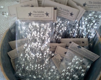 Hand Twisted Tin Christmas Icicles: Reflective Tree Ornaments