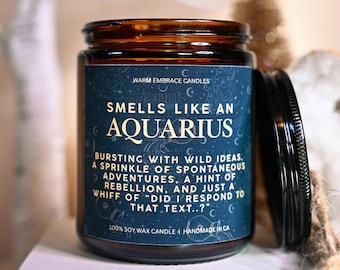 Aquarius Candle, Smells Like A, Funny Candle, Best Friend Gift, Zodiac Sign, Soy Wax Candle, Handmade Gift, Pick Your Scent, Strong Candle