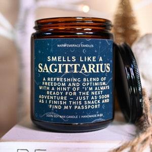Bougie du zodiaque Sagittaire – Bougie astrologique en cire de soja, cadeau horoscope, cadeau d&#39;anniversaire pour Sagittaire, personnalisé 8 oz/12 oz/20 oz