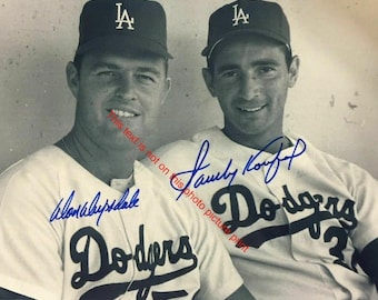Sandy Koufax, Don Drysdale Autographed Photo Vintage Print Signed Dodgers HOF Poster Baseball Celebrity Collectible Sport Memorabilia RP 087