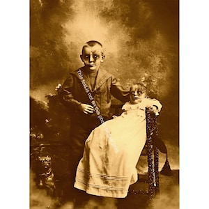 Victorian Post Morten Mortem Photo Vintage Strange Children Antique Sepia Print Weird Black Eye Death Collectible Old Image History 137C
