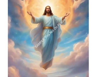 Jesus Christ In Heaven Cloud Floating Looking Down 5X7 8X10 & 8.5x11 inch Photo Picture Print Christian Catholic Religious Art E433