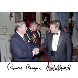 Donald Trump Ronald Reagan Autographed Photo Print Signed Handshake President Portrait Historic Political Collectible Memorabilia Art E384