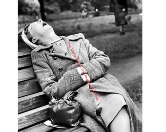 Old Woman Asleep Outdoor Vintage Photo Funny Lady Sleeping Print Poster Strange Weird Crazy Retro Snapshot Humorous Elderly Nostalgia 050
