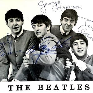 The Beatles Autographed Photo Signed Ringo Lennon McCartney Harrison Signature RP Fab Four Picture Poster Vintage Retro Music 1960s 402C