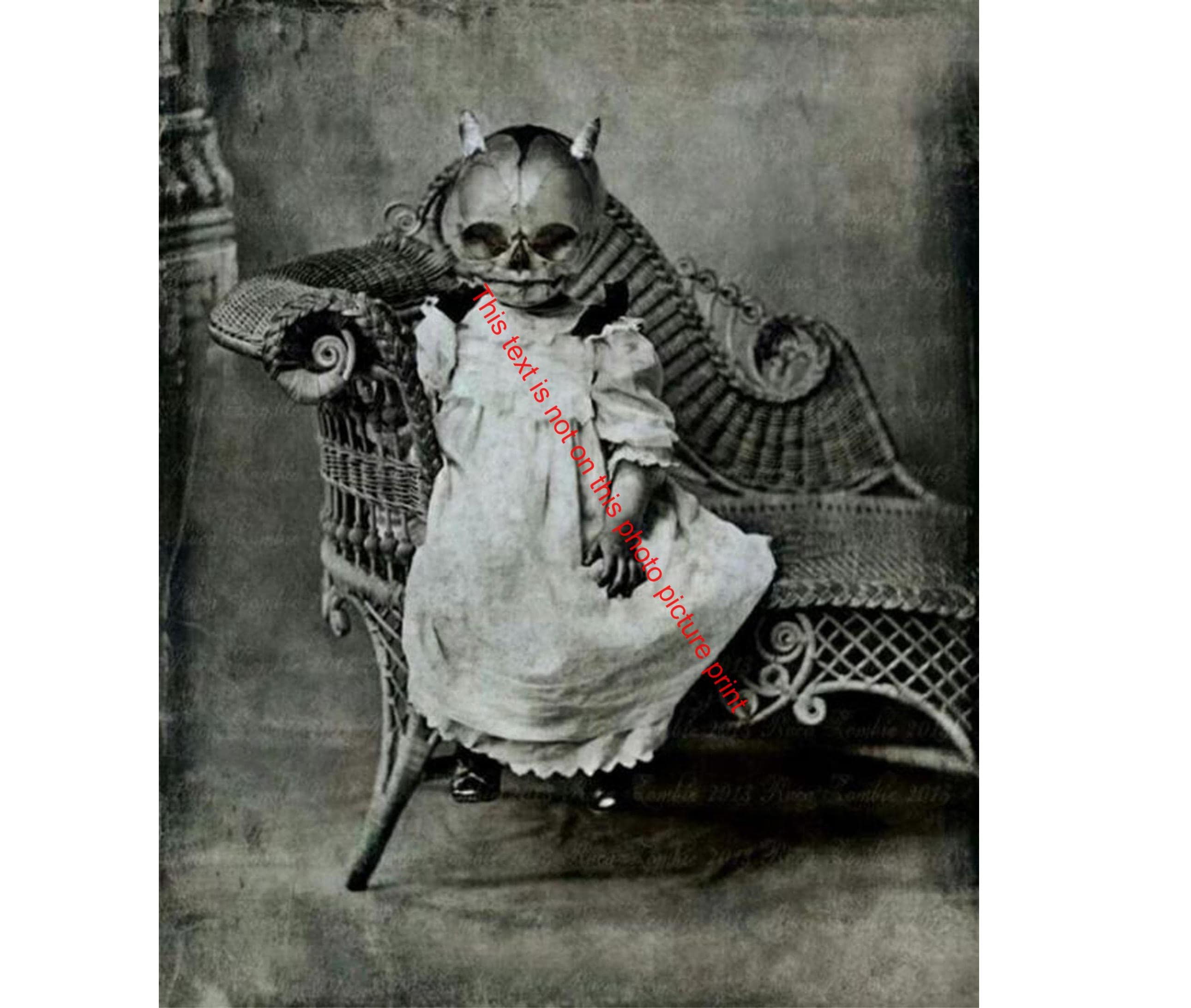 Skeleton Young Child Skull Strange Baby Freaky Vintage Photo