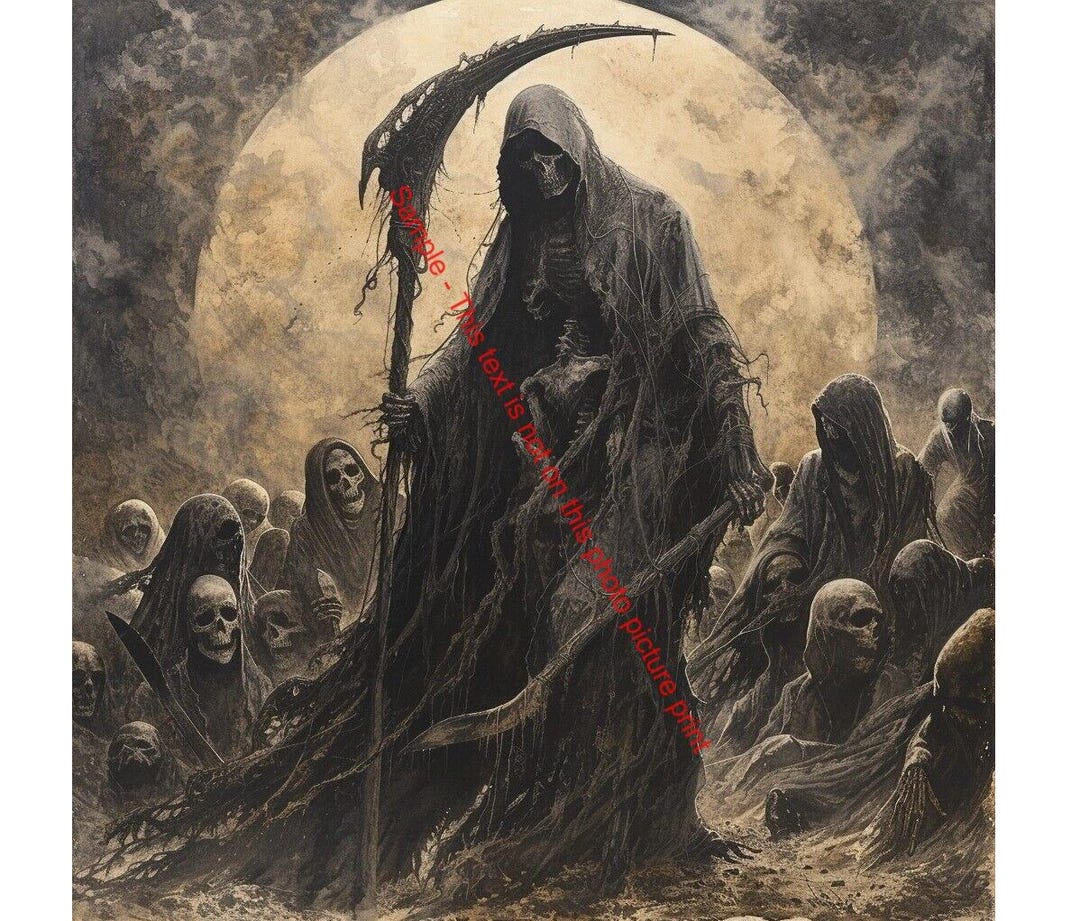 Grim Ritual The Grim Reaper Vintage Print Occult Witchcraft Death Ritual Wicca ...