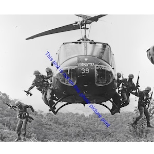 Vietnam War Photo US Soldiers Jumping from Huey Helicopter Vintage Photo Soldier Photograph Old Military Print Poster B&W Image