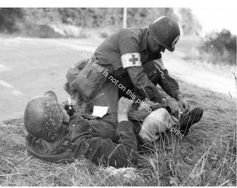 American Medic Helping Hero Saving a Wounded Waffen SS Soldier Photo WW2 5x7 8x10 Print B&W Photograph Old Military War Time Poster 5888