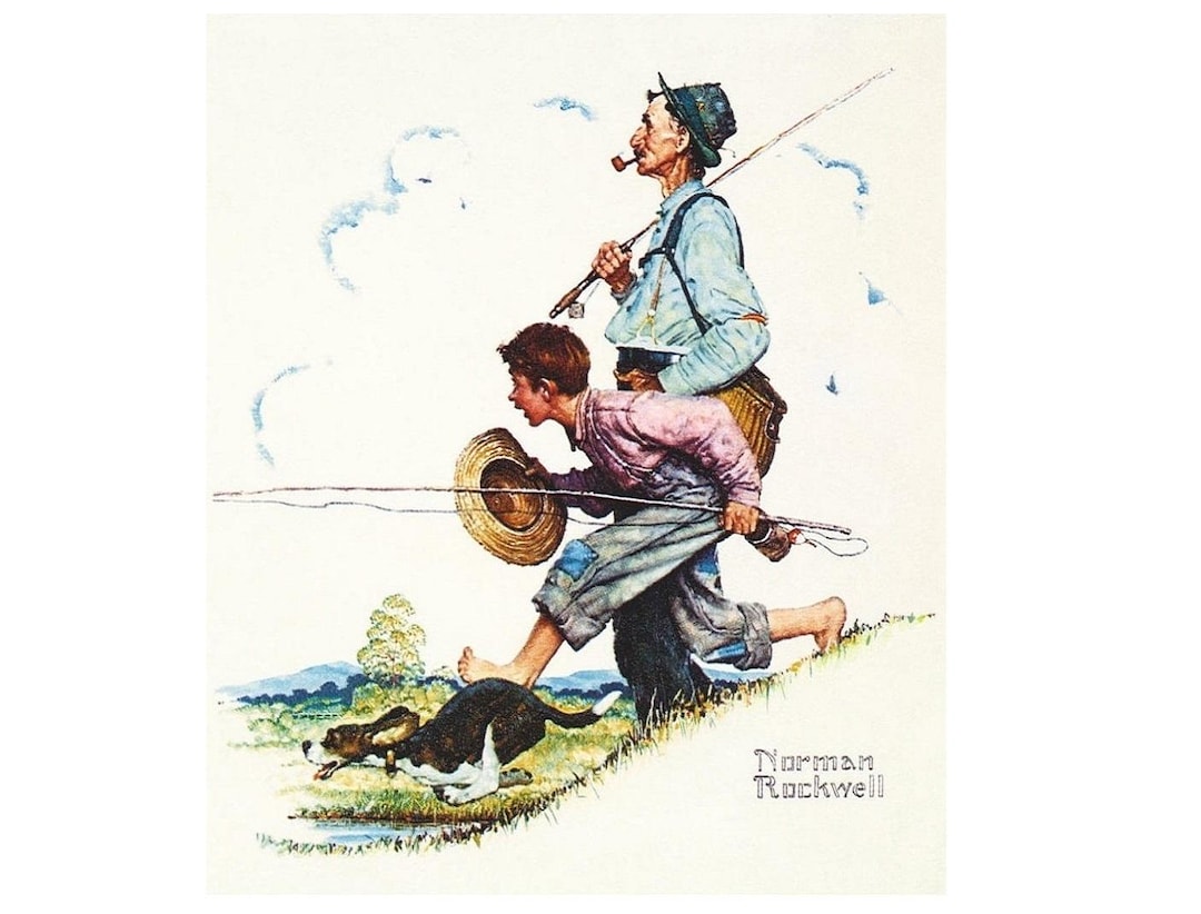 Going Fishing Norman Rockwell 1948 Father Son Painting Art Rockwellian