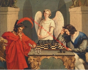 Faust And Mephistopheles Playing Chess Frederich August Moritz Checkmate Philosophy Vintage Picture Print Poster 5x7 8x10 Color Wall Art 23A