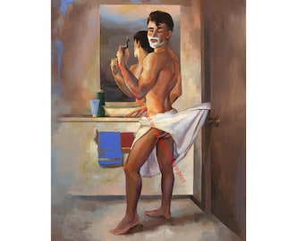 Gay Male Nude Vintage Print Shower Locker Room Erotic Men Bath Sexy Homosexual Portrait Wall Art Collectible Sensual Masculine Photo 3839