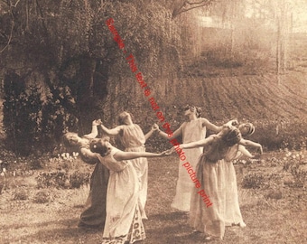 Dancing Witches Witchcraft Halloween Print Vintage Photo Poster Psychic Wiccan Black White Magic Weird Scary Picture Retro Snapshot Gift 24A
