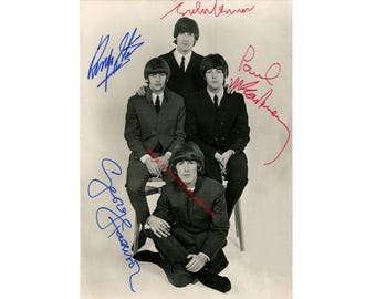 The Beatles Signed Autograph Photo John Paul George Ringo Beatles RP Celebrity Autographed Picture Group Band Celebrity Color Print 098