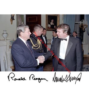 President Donald Trump & Ronald Reagan Shaking Hands Signed Photo Autograph Photo Signature Hand Shake US President Photograph Print E384
