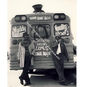Muddy Waters and Howlin Wolf On Tour Bus Blues Photo Jazz Singer Guitarist Harmonica Poster Celebrity Print Retro Collectible Music Art H11