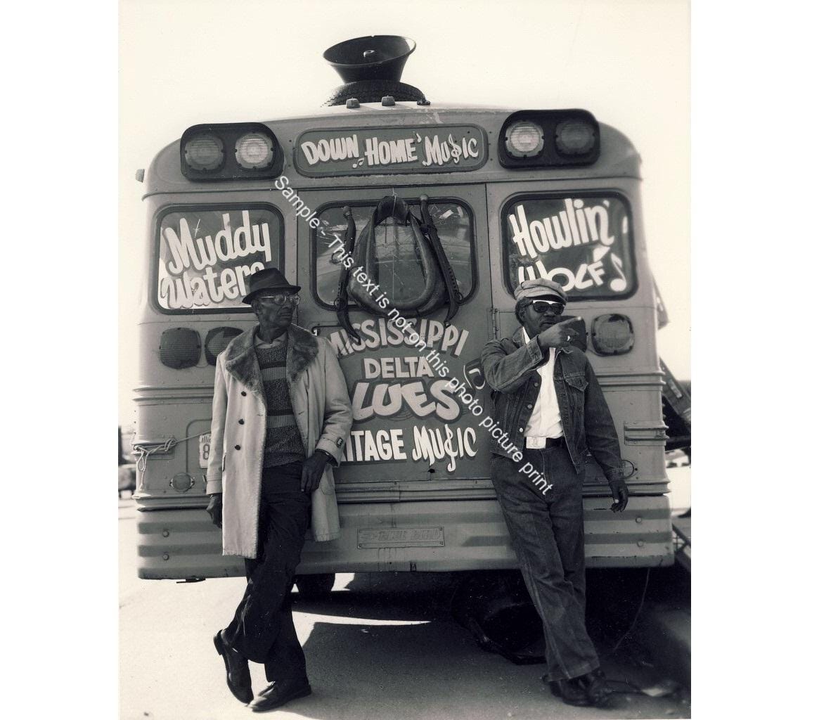 Muddy Waters and Howlin Wolf On Tour Bus Blues Photo Jazz Singer Guitarist Harmonica Poster Celebrity Print Retro Collectible Music Art H11