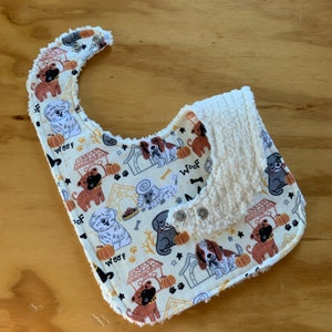 Toddler Bibs, Chenille Backed Flannel, Double Snap Closure, Pick Print Dogs