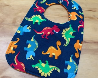 Babero reversible de dinosaurios para bebé, triple capa, cierre a presión