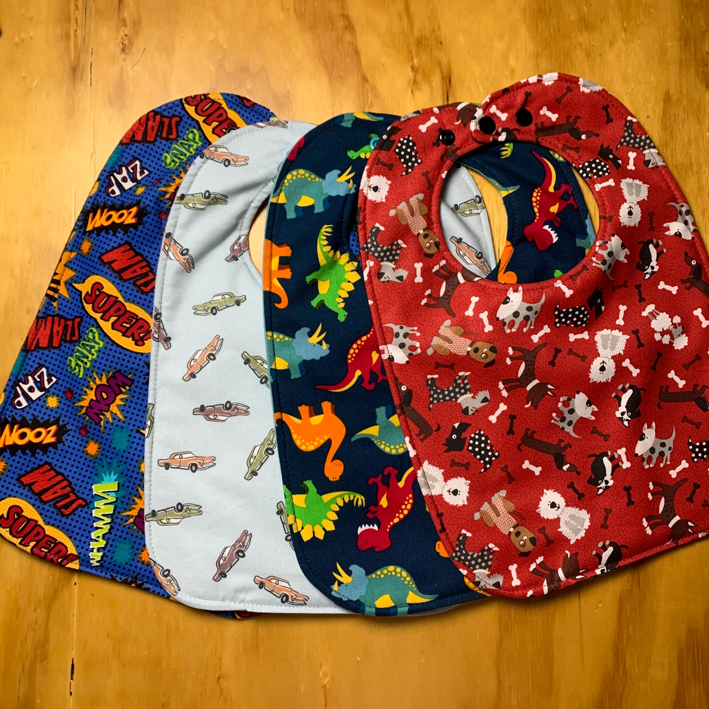Big Kid  Moisture Proof Bibs, Choose Your Print, Double Snap, 9 1/2 x 13 inches