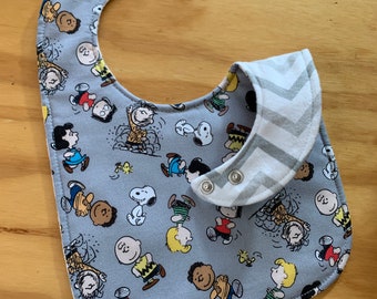 Toddler Size Moisture Proof Bib, Peanuts Gang, 4 Layer, Double Snap Closure